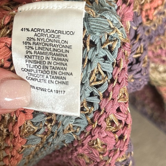 Sigrid Olsen Sport Open Knit Sweater XL Pastel Striped Lightweight - Picture 3 of 8